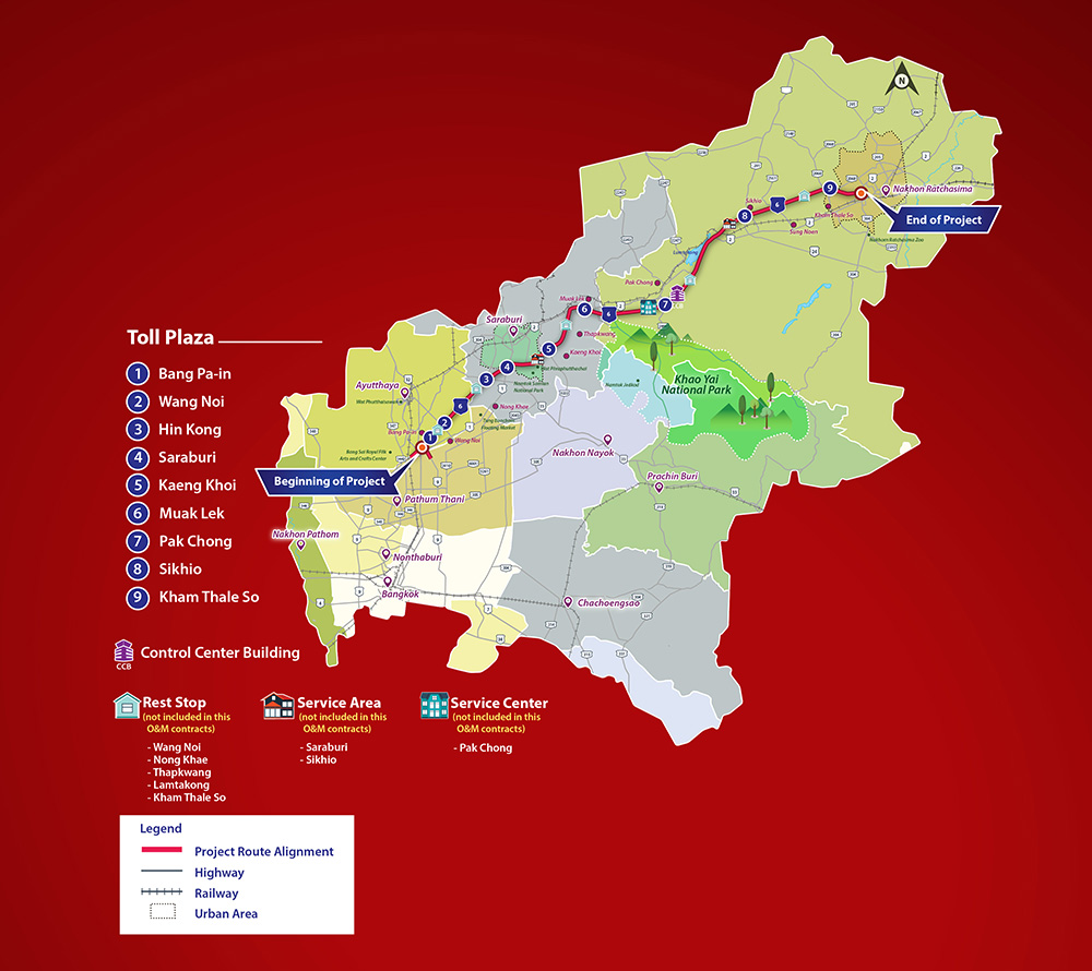แนวเส้นทางโครงการทางหลวงพิเศษระหว่างเมือง สายบางปะอิน-นครราชสีมา (M6)